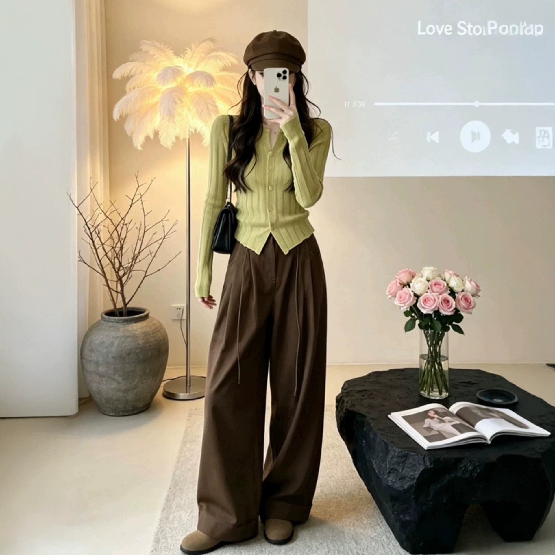 时髦韩系女装穿搭一整套针织开衫休闲运动套装