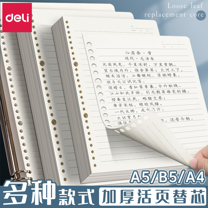 得力活页替芯b5a4a5活页替芯20孔26孔30孔活页本替换芯英语错题方格横线活页替换芯学生空白多用活页本可替换