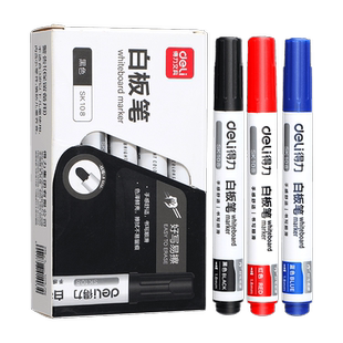 得力白板笔可擦黑色大容量儿童教师用彩色红蓝黑板笔水性记号笔画板笔白班笔白版笔粗头易擦百板笔包邮