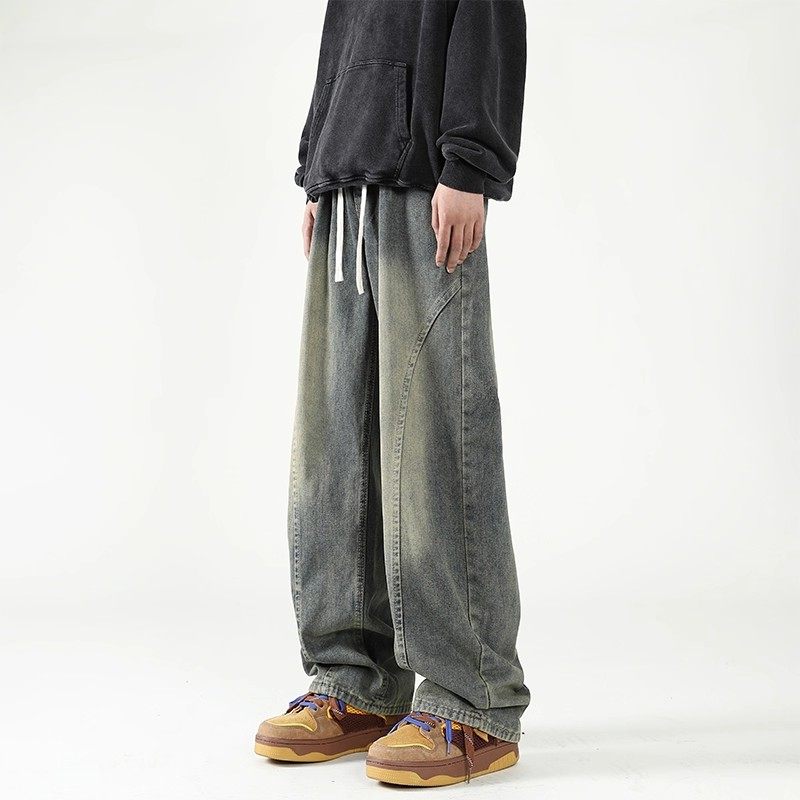 美式牛仔裤男款春秋水洗复古高街高级感痞帅直筒宽松休闲弯刀长裤