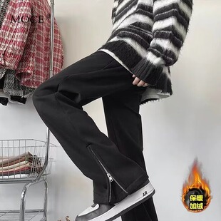 裤子男款2025春秋季美式潮牌高街百搭拉链微喇运动卫裤直筒休闲裤