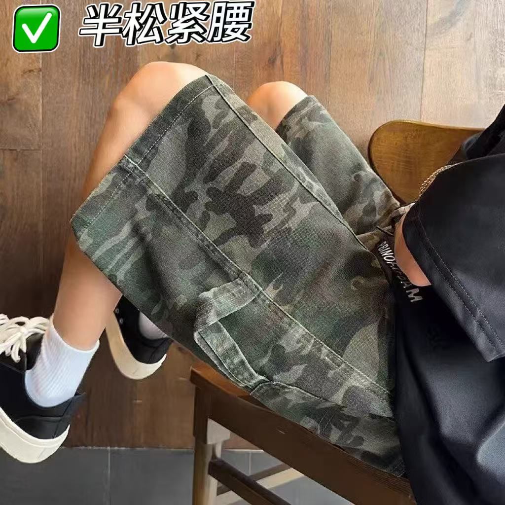 迷彩工装短裤男潮牌ins余文乐运动中裤欧美复古宽松休闲五分裤男