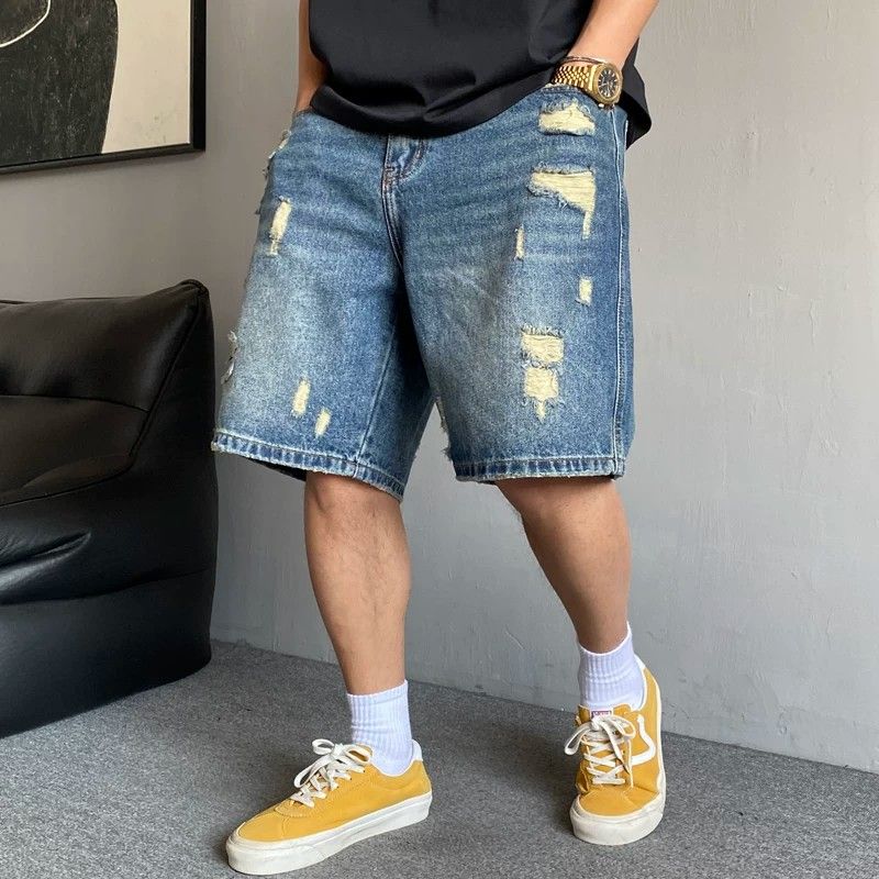 春夏季浅蓝色牛仔裤男生痞帅潮流哈伦裤水洗百搭宽松休闲萝卜裤男