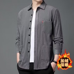 长袖衬衫男士灯芯绒休闲春秋冬季工装多口袋耐穿潮流修身外套衬衣