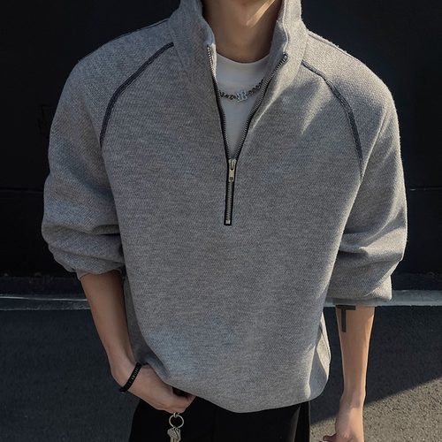 半拉链卫衣男2025春秋新款美式复古廊型重磅潮牌宽松休闲立领外套