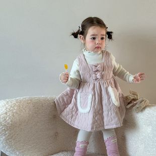 韩版秋冬季女童连衣裙小女孩周岁生日宴背带裙女宝甜美长袖公主裙