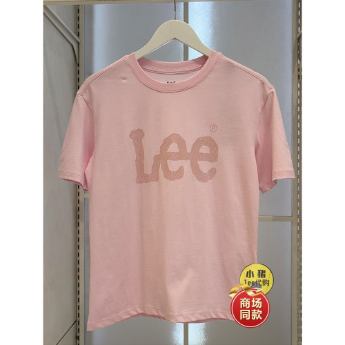 Lee专柜正品2026夏季粉色LOGO短袖T恤男女纯棉圆领经典印花休闲衫