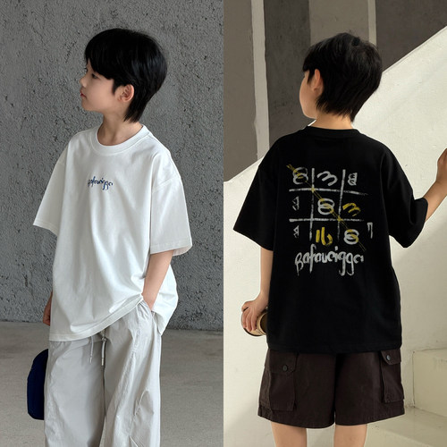 大E小e男童短袖T恤2026夏季新款儿童韩版字母中大童薄款上衣90031