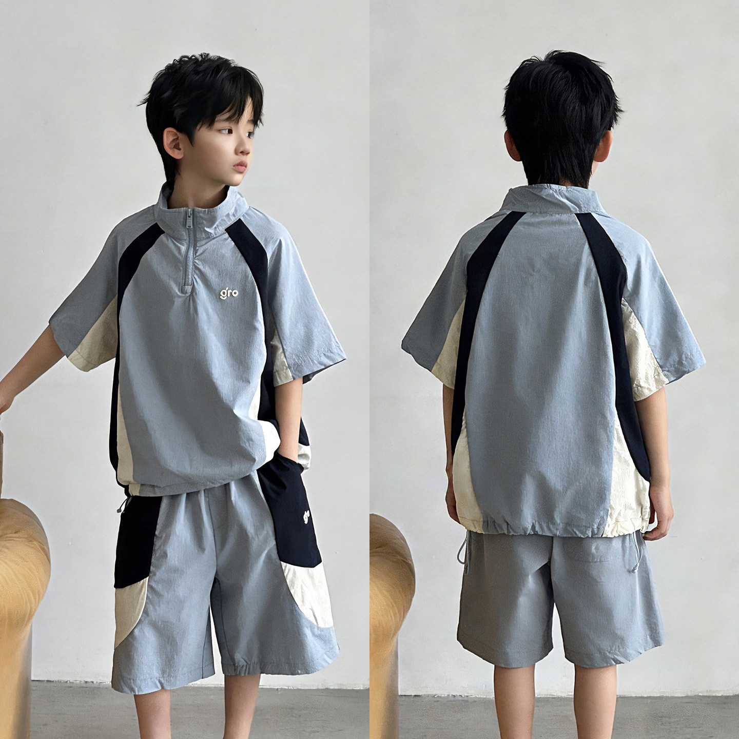 牛哆哆男童运动套装2026夏季中大儿童薄速干短袖短裤两件套39631