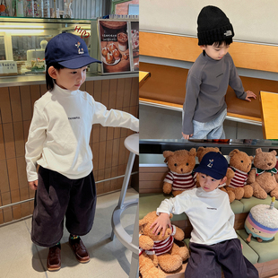 男孩双面绒内搭上衣男童加厚T恤 新款 儿童半高领打底衫 2025秋冬装