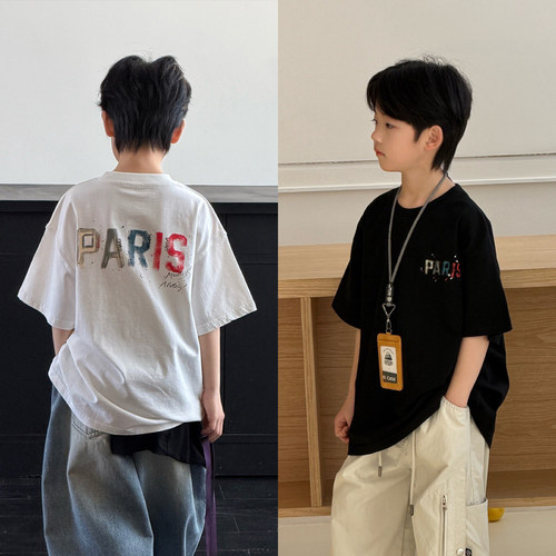大E小e童装儿童短袖T恤2026夏季中大童字母上衣男童薄款体恤90012