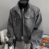 2025春秋短款 痞帅蛇鳞纹廓形皮衣外套男装 宽松立领机车风PU皮夹克