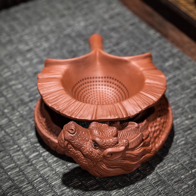 茗客茶漏茶滤龙貔貅精品紫砂摆件