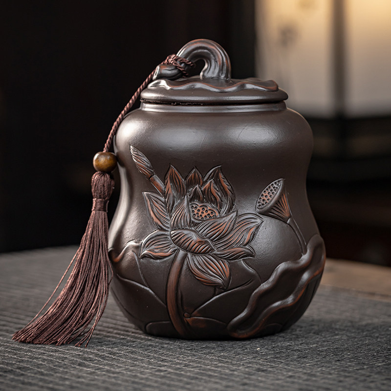 紫陶茶叶罐大号精品高档复古中国风陶瓷茶罐紫砂高档包装铁观音