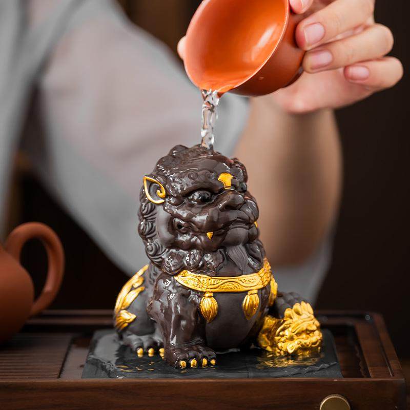 紫砂茶宠摆件貔貅金蟾变色