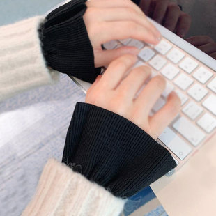 双面袖套日式羽绒服日系套袖绣套小套袖格子专用翻边花朵两面韩式