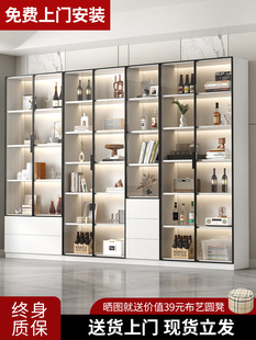 书柜带玻璃门酒柜轻奢定制家用展示客厅一体整墙到顶书架实木手办