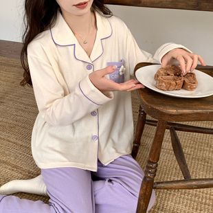 宫廷风家居服套装 春秋季 网红开衫 睡衣女棉长袖 2025年新款