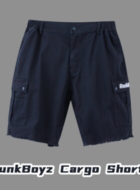 DunkBoyz CargoShorts 基础款轻水洗做旧刺绣黑白多口袋工装短裤