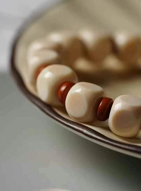 天然猛犸象牙六方骰子手串搭配橄榄壳隔片手链配饰文玩diy手串