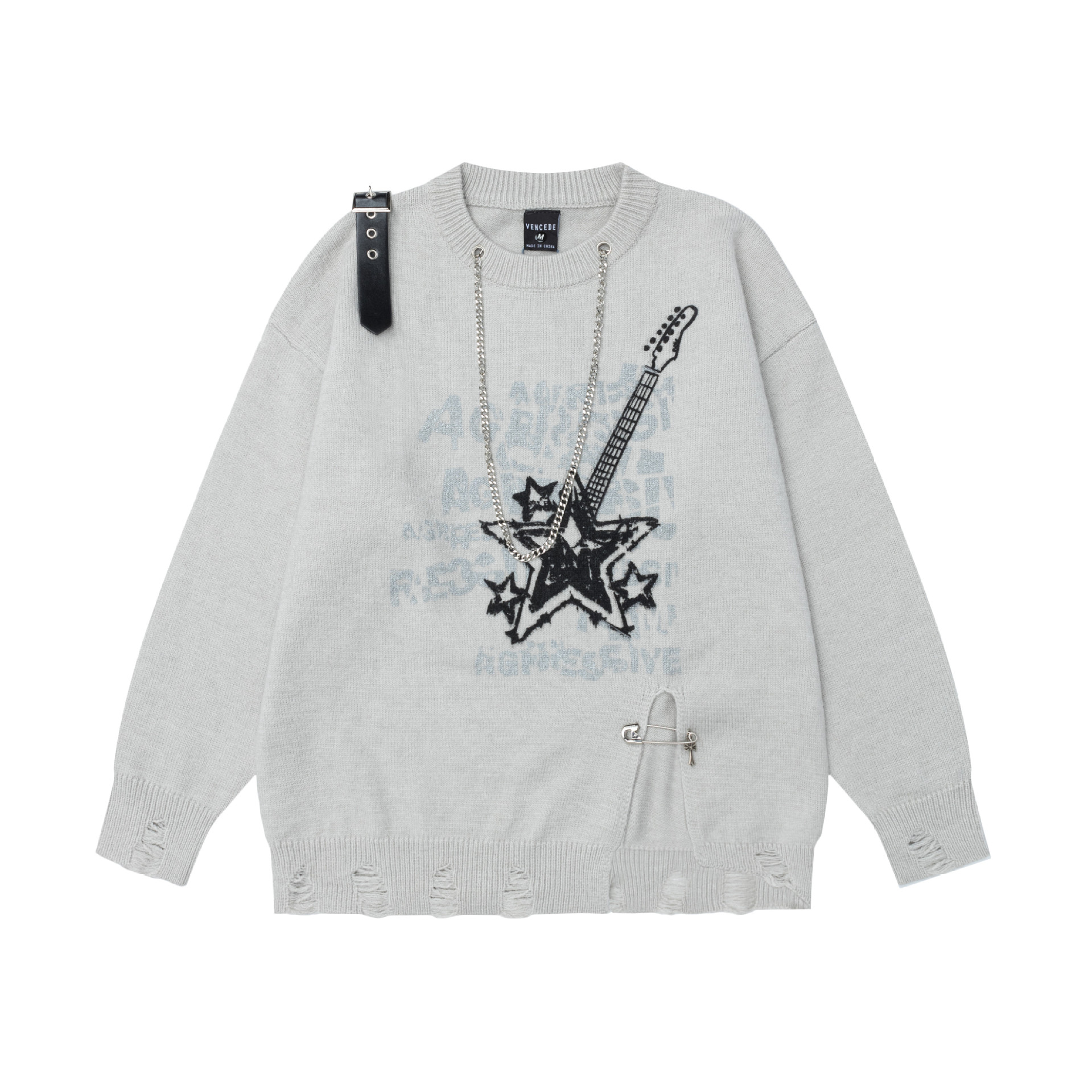 街头涂鸦破洞宽松男女长袖毛衣潮