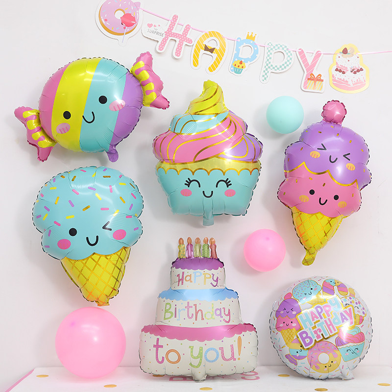 可爱甜品造型铝箔飘空气球拍照道具活动布置生日主题派对装饰布置