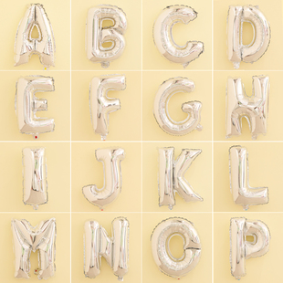 银色英文字母铝膜气球宝宝儿童成人生日酒吧房间场景布置装 饰用品