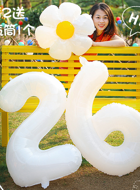 ins白色40寸大号数字气球野餐装饰儿童宝宝周岁派对生日场景布置