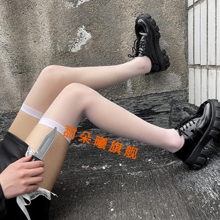 日系白色丝袜女JK性感高筒袜夏季 显瘦防勾丝大腿黑丝袜字 薄款
