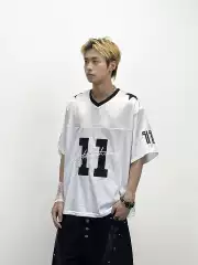 Aknife American Street Style Badge Embroidered Letter Sports Breathable Retro Jersey Hip-Hop Short-Sleeve Unisex