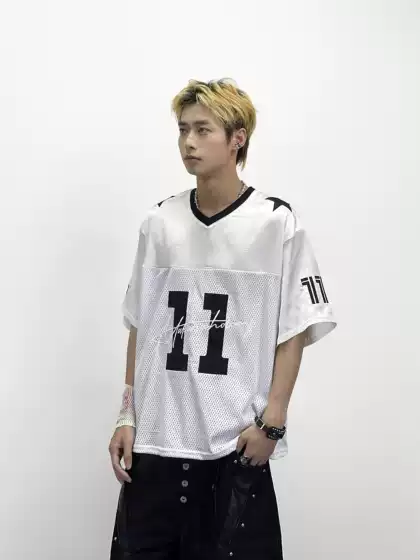 Aknife American Street Style Badge Embroidered Letter Sports Breathable Retro Jersey Hip-Hop Short-Sleeve Unisex