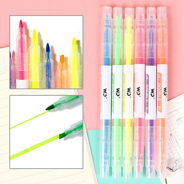 6 color highlighter pen set for students candy color handboo