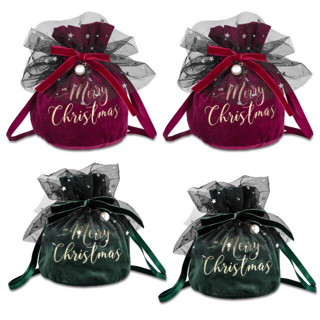 pack of 4 christmas gift pouches drawstring decoration bags