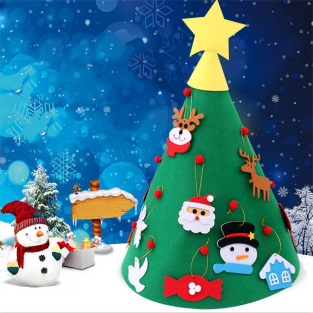 mini diy christmas tree felt cloth kids leisure puzzle toys