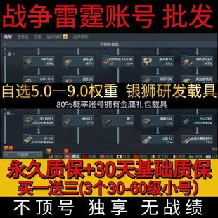 【批发走量】战争雷霆账号 国际服 等级号 成品氪金号