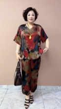 中老年人夏季女奶奶装夏装红色套装老太太老人60岁妈妈衣服薄新款