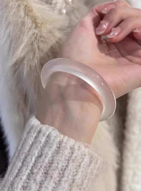 官方天然白月光玛瑙玉手镯荔枝冻玉髓白冰马料大码手镯女生礼物