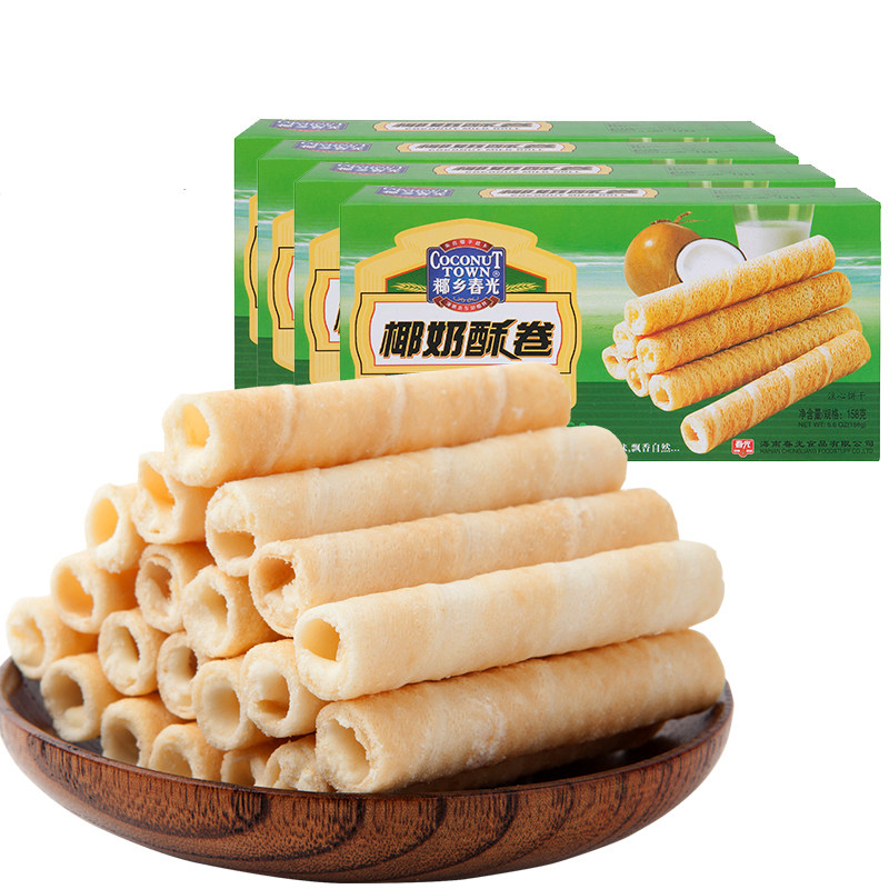 海南特产春光椰奶酥卷158克*4 椰子酥卷椰香松脆可口包邮休闲零食