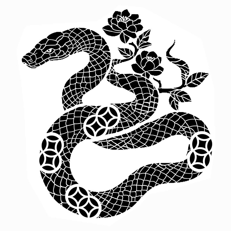 蛇年素材蓝印花布印花板型染版蛇年刻板原素
