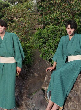 日本和服男士浴衣日式和风武士服日系正装绿色日式服写真摄影服装