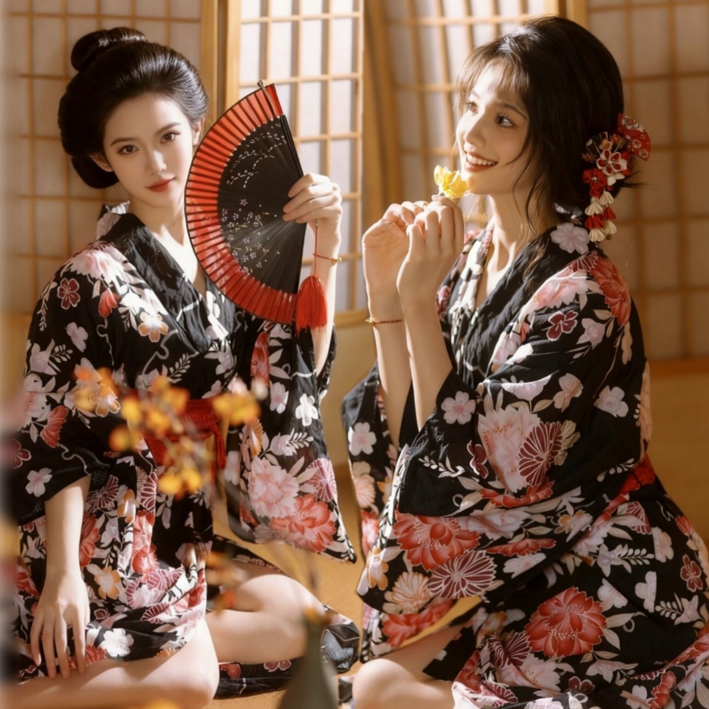 日式传统和服浴衣拍照改良服装日系神明少女新款写真摄影连衣裙