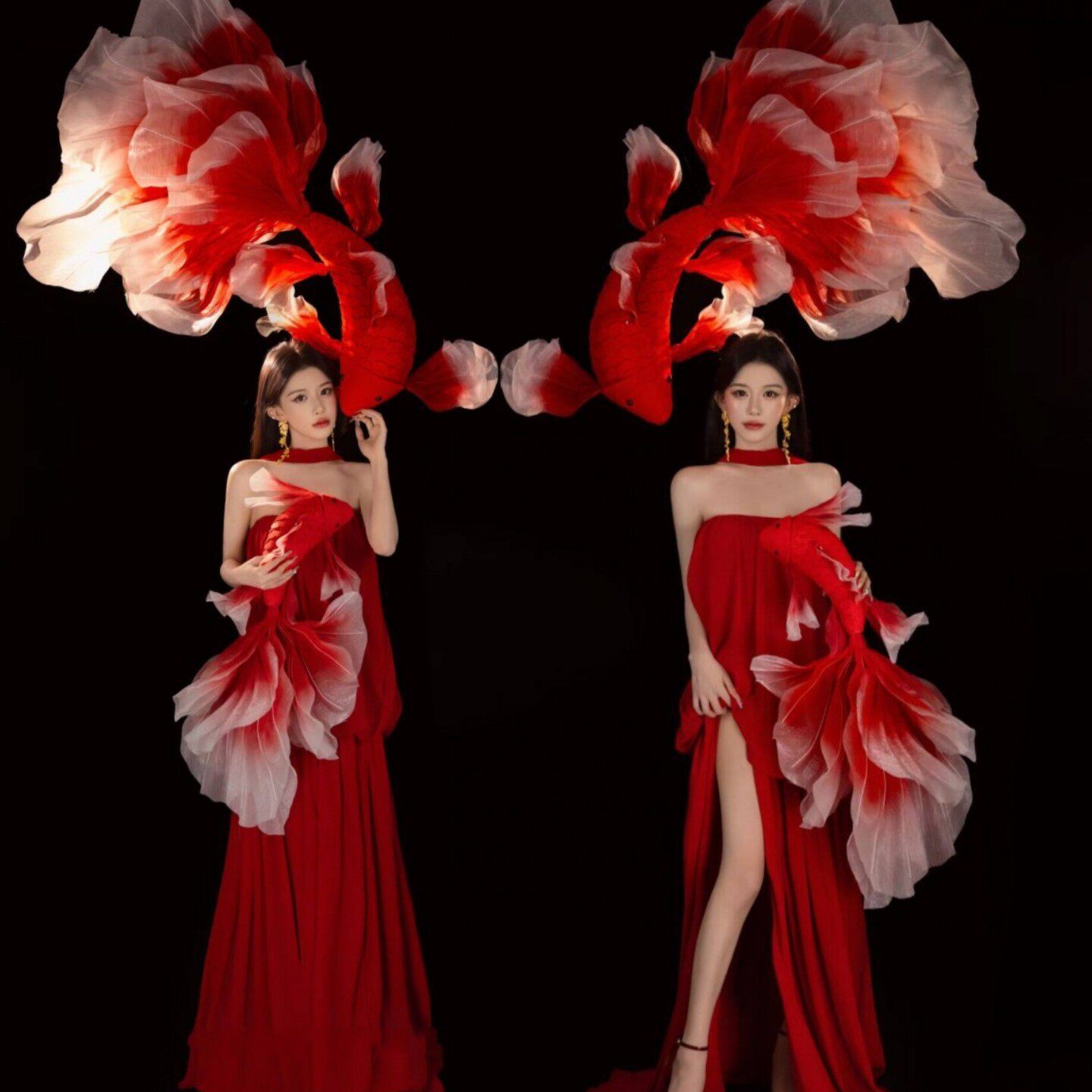 影楼新款国风主题红色抹胸写真中式氛围高级个人艺术照摄影服装