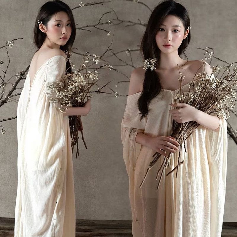 影楼新款拍照主题中式连衣裙少女高级清冷肖像写真艺术照摄影服装