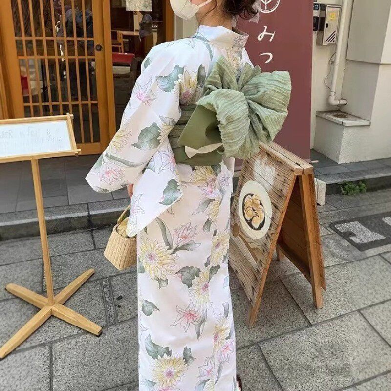 日系优雅花卉改良和服浴衣连衣裙
