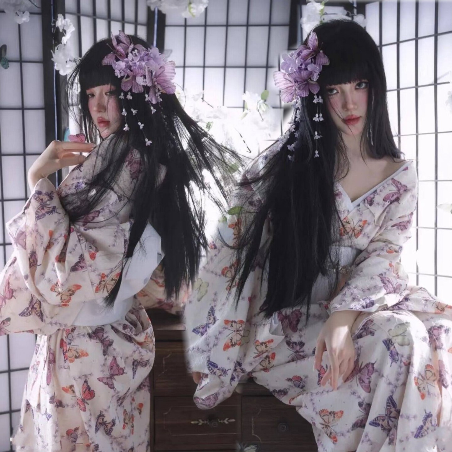 神明少女和服女正装秋季樱花拍照日式复古温柔写真日料店自拍服装