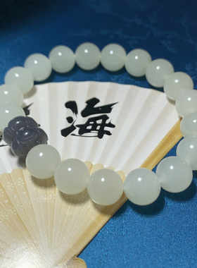 高冰白月光10mm 青海白玉 单圈手串 料子够冰，就是过灯无结构