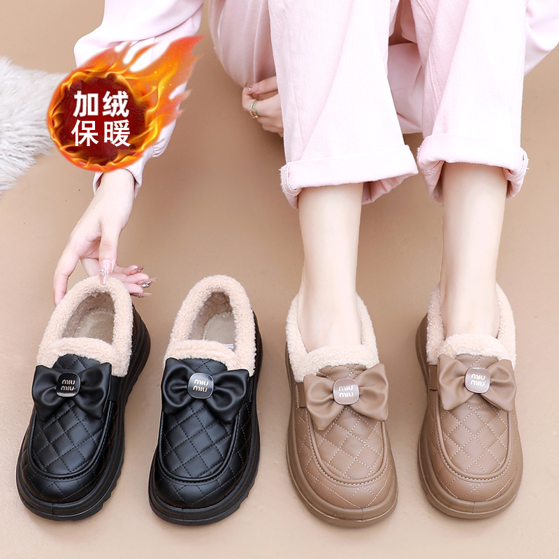 2025新款雪地靴女皮面防水厚底加绒妈妈保暖鞋老北京布鞋女棉鞋女