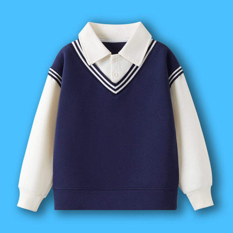 女童卫衣春秋冬中大童学院风长袖t恤条纹女孩加绒加厚打底衫外套