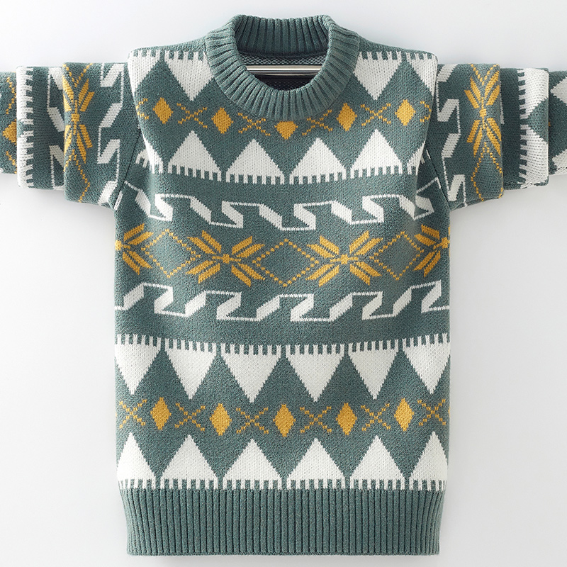 男女童套头毛衣条纹菱形打底衫