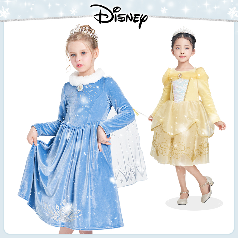 迪士尼女童爱莎公主裙贝儿连衣裙